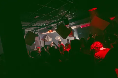 Packed dance floor in the small hall