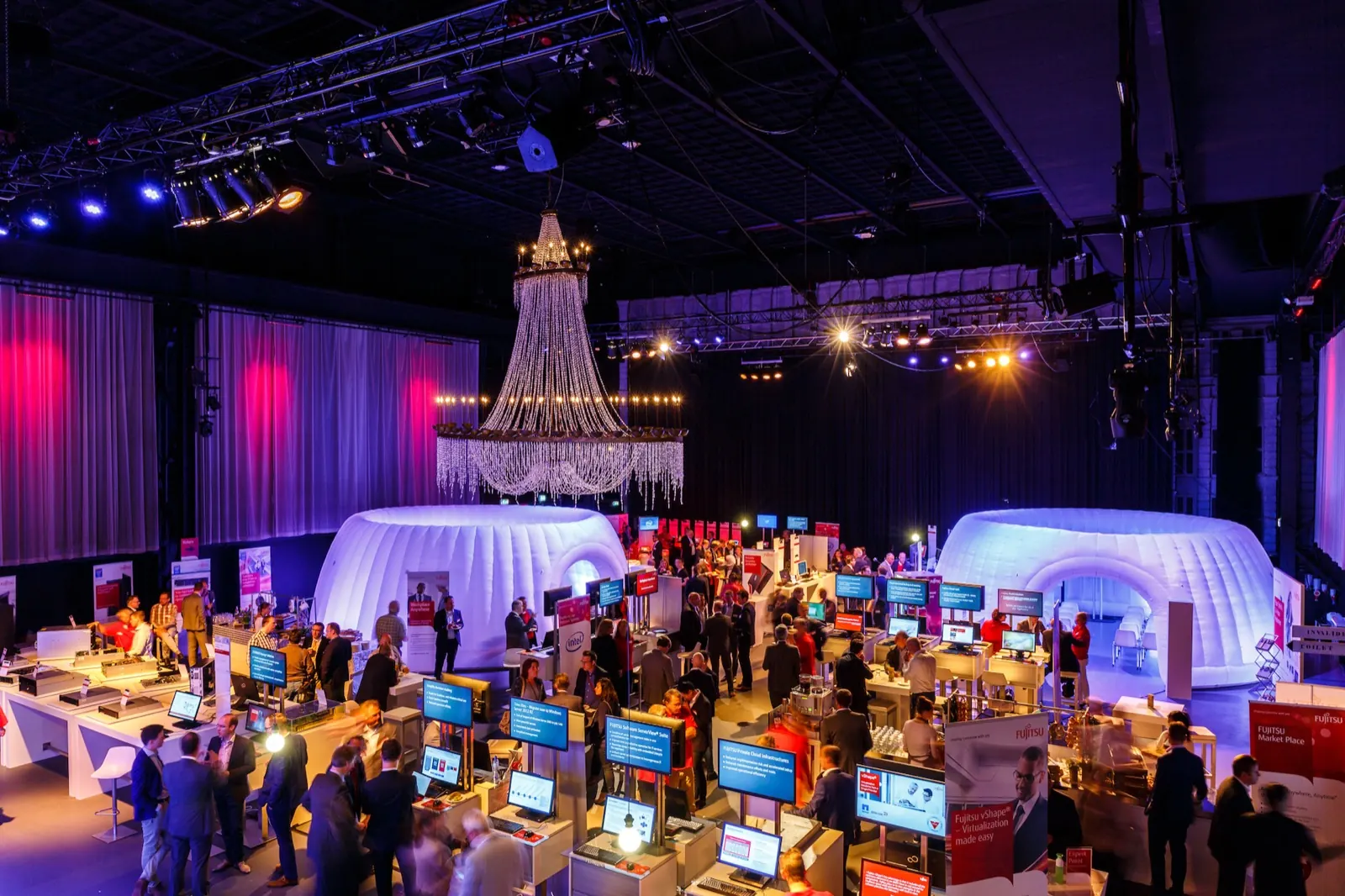 Trade fair floor with stands and visitors