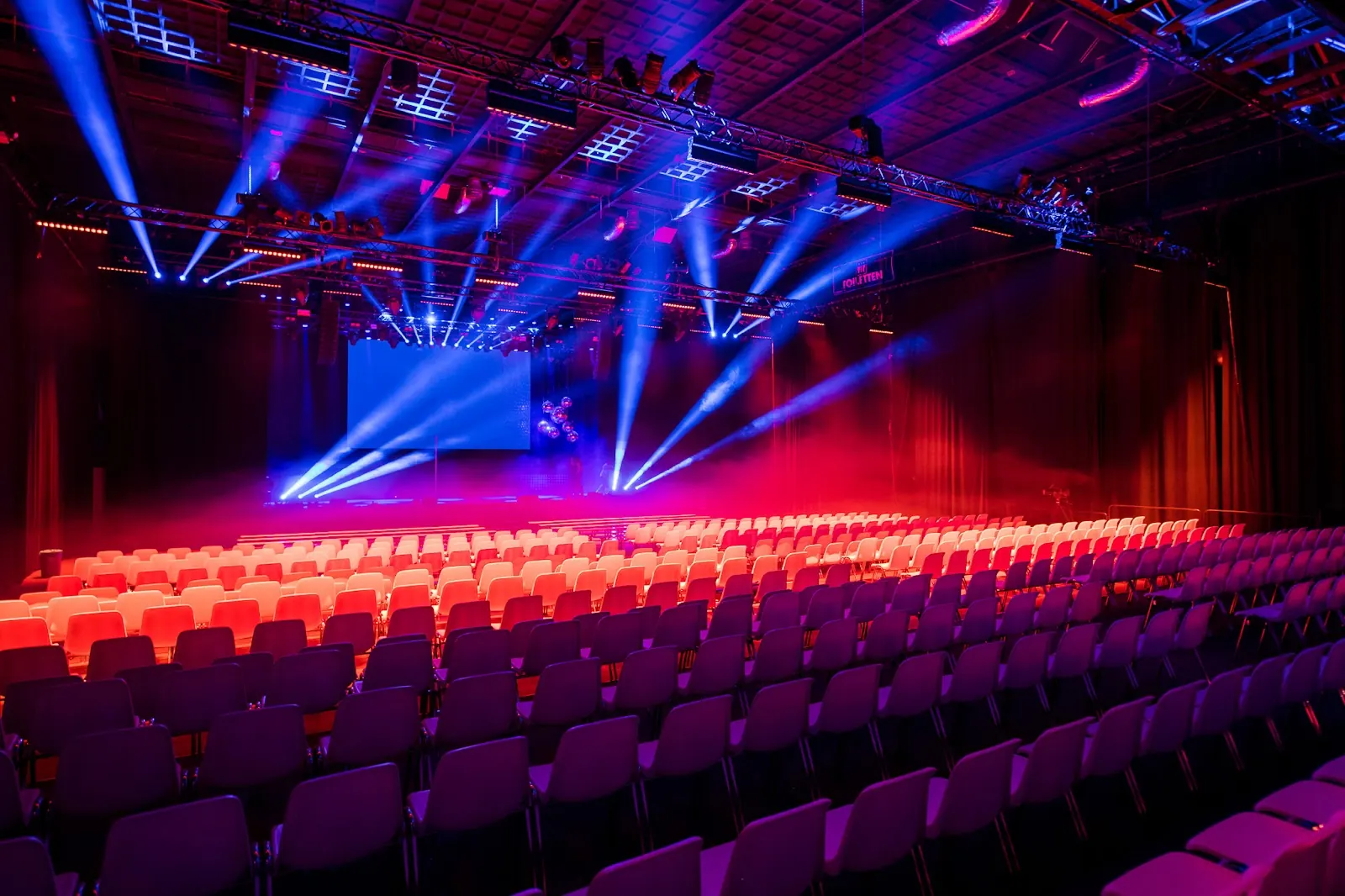 Hall in theatre layout with a light show